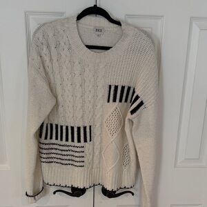 BKE Black and Cream Geometric Knit Sweater